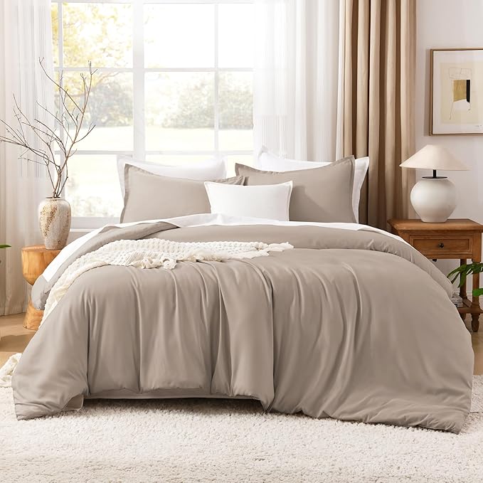 Litanika California King Comforter Set Light Coffee - 3 Pieces Cal King Lightweight Soft Plain Bed Comforter, Oversized Down Alternative Bedding Set - Machine Washable (104x96In, 2 Pillowcases)