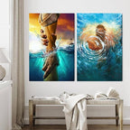 Framed Jesus Christ Canvas Wall Art The Hand of God Jesus Reaching Into Water Christian Painting Prints Biblical Wall Decor Religious Room Decor for Church Prayer Room Schools Hospitals 24" x 36"