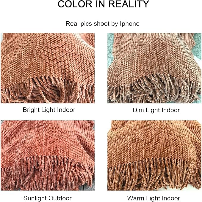 lifein Throw Blanket for Couch, Soft Boho Decor Bed Throw,Cozy Burnt Orange Chenille Knitted Small Farmhouse Lightweight Throw for Spring(Rust,60 * 80")