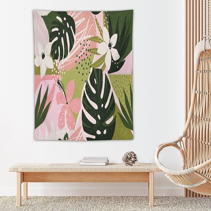 ICMOLYYENLO Tropical Green Plant Tapestry, Green Palm Leaves Natural Landscape Print Wall Tapestry for Bedroom Living Room Dormitory 40x60 Inch