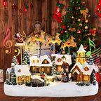 Musical Christmas Village Houses Santa Claus Sledding Reindeer Christmas Collectible Buildings LED Lights Musical Indoor Display Figurines Xmas Decoration