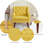 Accent Chair Button-Tufted Upholstered Living Room Chairs Comfy Reading Chair Mid Century Modern Chair with Linen Fabric Lounge Arm Chairs for Living Room Bedroom (Yellow)