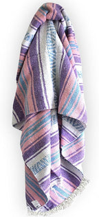Del Mex Classic Mexican Blanket, Large Authentic Woven Falsa Throw (70"x50"), Artisan Southwest Décor for Beach, Yoga, Outdoors (Lavender/Pink)