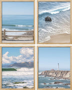 SIGNWIN Framed White Aerial View Blue Ocean Wave Beach Shore Wall Art, Set of 4 Landscape Colorful Wall Decor Prints, Nature Wilderness Wall Décor for Living Room, Bedroom - 11"x14" Natural