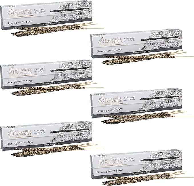 Tulasi White Sage Smudge Incense Sticks Pack – 48 Natural Smudge Sticks (6 Boxes x 8), Long Burning (55 Min), Aromatherapy, Spiritual Cleansing, Meditation, Mood Lifting, Air Purifying Incense