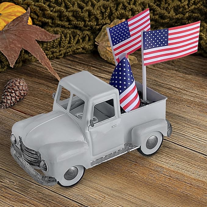 Farmhouse White Truck Decor, Vintage Metal Farm Truck Decor,Rustic Outdoor/Indoor Garden Trucks Planter,Decorative Tabletop Fall Table Pick-up Decor, Collectible Vehicles Gifts