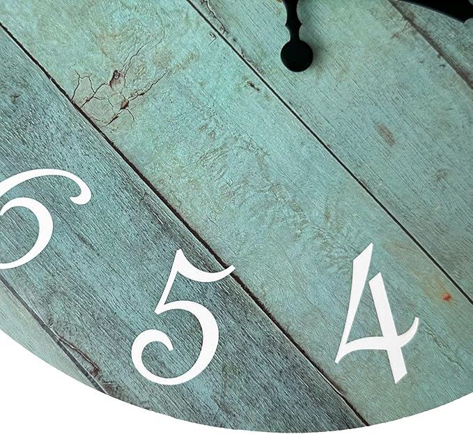 Plumeet Wall Clock, 12'' Frameless Wooden Wall Clocks with Silent Quartz Movement, Rustic Coastal Country Village Clocks Decorative for Kitchen Bedroom Living Room, Green