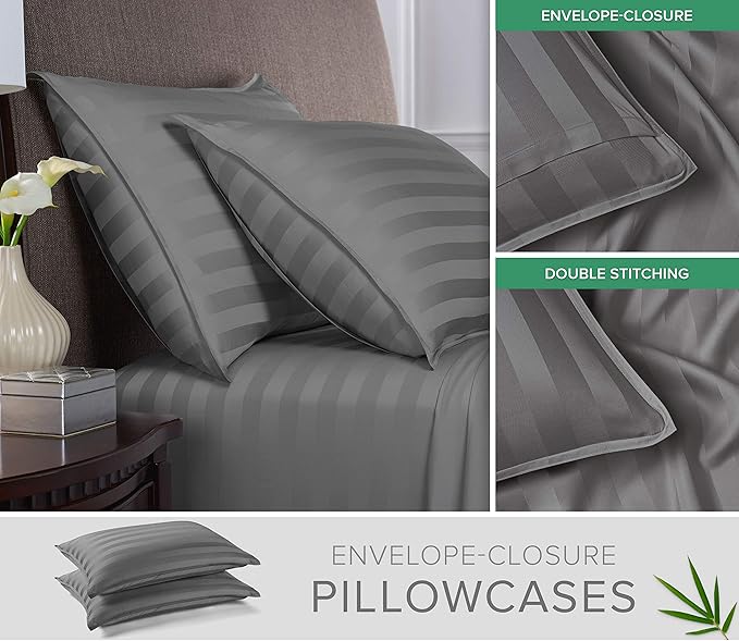 California King Sheets by Pure Bamboo, Genuine 100% Organic Viscose Derived from Bamboo Bed Sheet Set, Soft & Cooling, Double Stitching, Lifetime Quality Promise (California King, Jacquard Stone)