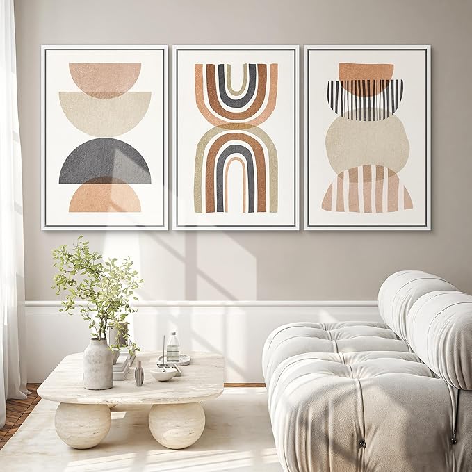 SIGNWIN Framed Canvas Print Wall Art Set Geometric Rainbow Semi-Circle Collage Abstract Shapes Illustrations Modern Art Contemporary Minimal Ultra for Living Room, Bedroom, Office - 16"x24"x3 White