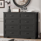 Dresser for Bedroom with 8 Drawers, 48" Wide Wood Chest of Drawers with Deep Drawers & Mental Handle, Modern Dresser TV Stand, Wooden Closet Storage Organizer for Living Room, Hallway, Entryway, Black