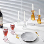 Lysenn Glass Candle Stick Holder Set of 6 – Premium Taper Candle Holders for Romantic Ambiance - Candle Sticks Holder Decor for Special Occasions - Amber