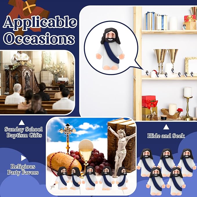 Bememo 100 Pcs Jesus Toys Original Design Mini Rubber Little Jesus Figurine to Hide and Seek Religious Party Favors Sunday School Craft Baptism Gifts for Easter Egg Stuffers (Navy Blue)