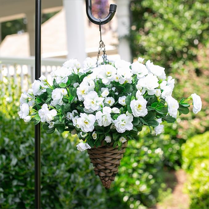 Ivydale Artificial Fake Flowers Plants for Outdoor Outside Fall Decor, Faux Silk White Camellia UV Resistant Realistic for Front Door Porch Patio Balcony Garden Yard Decoration, 3 Large Bundles