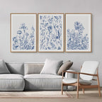 SIGNINART Classic Chinoiserie Framed Canvas Wall Art Set, Blue and White Floral Art Painting, Minimalist Botanical Flower Artwork, Navy Blue Wall Decor for Bedroom, Living Room, Office 16"x24"x3