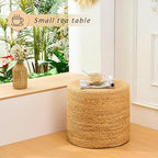 Handwoven Ottoman Pouf, Natural Water Hyacinth Footstool, Round Braided Outdoor Seat with Sturdy Frame, Boho Accent Stool for Patio, Balcony, or Garden (Natural)