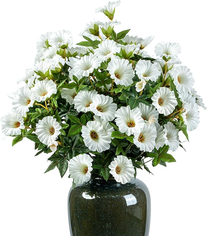 UV Resistant Artificial Petunias 13.3In Fake Flowers Artificial Flowers for Outdoors Silk Flowers 8PCS Fake Hanging Basket Plants Suitable for Outdoor Porch Decoration Patio Decor (White)