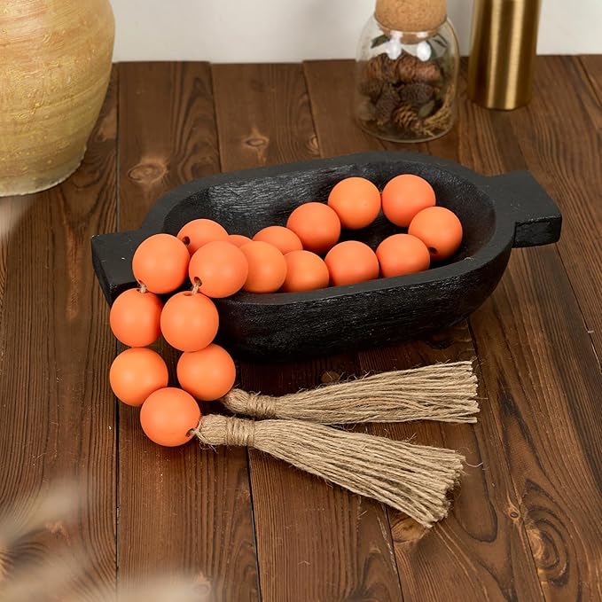 OMISHE Extra Large Wood Bead Garland Orange with 1.6" Diameter Wooden Beads and Tassels, 41" Long Rustic Farmhouse Country Decorative Beads for Home Tiered Tray Decor, Orange
