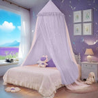 Eimilaly Princess Bed Canopy for Girls, Double Layer Canopy with Cutout Stars, Breathable Dream Canopy & Washable Purple Fabric, Fits Twin/Full Bed - Fairy Bed Tent for Kids Room Decor, Purple