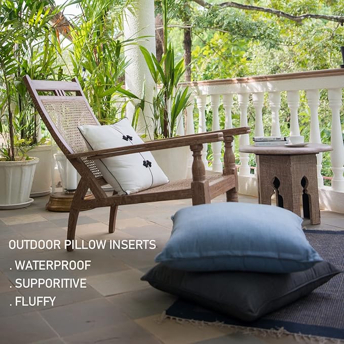 16 x 16 Outdoor Throw Pillow Inserts Set of 2 Waterproof Square Premium Decorative Couch Pillow Stuffers Form White Sofa Cushions Indoor