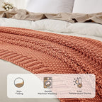 Joydeco Chunky Cable Knit Throw Blanket, Lightweight 100% Cotton Soft Cozy Throw Twin Blanket for Couch Bed and Sofa, Rustic Breathable Farmhouse Blanket Gift for Women Men(Burnt Orange, 51"x63")