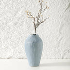 Ceramic Vase for Home Decor,11.6 Inch Flower Vases，Decorative Blue Vase for Pampas Grass，Modern Art Texture Vases for Home Entryway Living Room Dining Table Farmhouse Office Decor-Mat Blue