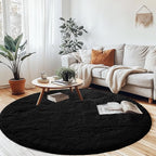 CAIYUECS Black Round Rug for Bedroom 4x4Feet: Soft and Fluffy Area Rug for Boys Bedroom- Black Oval Furry Plush Rug for Kids Room, Nursery, 4ft