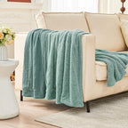EMME Muslin and Fleece Twin Blanket Reversible - 60"*80" Teal Soft Warm Throw Blankets for Couch Bed Picnic Travel Bed