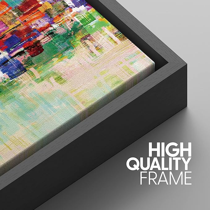 SIGNWIN Framed Canvas Wall Art Bright neon Color Buildings Block with Reflection Places Cityscape Oil Painting Abstract Modern Panoramic Colorful for Living Room, Bedroom, Office - 24"x36"x3 Black