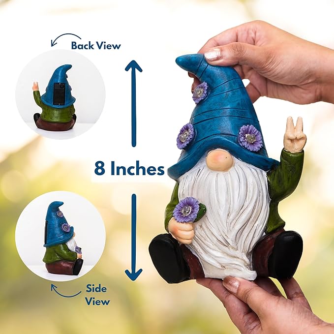 Peace Gnome Decorations for Yard/Lawn – Weatherproof Garden Statue – Fun Spring Summer Charming Gnomes Gifts for Women (Blue Peace Gnome)