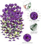 Ivydale 2 PCS Artificial Hanging Flowers Fake Plants Outdoor,Silk Morning Glory Faux Flowers with Eucalyptus Leaves,UV Resistant Realistic Hanging Petunias Plants for Home Garden Decor (Purple)
