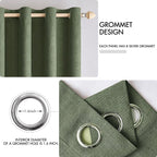 MIULEE 100% Blackout Linen Textured Curtains for Bedroom Solid Thermal Insulated Olive Green Grommet Room Darkening Curtains & Drapes Luxury Decor for Living Room Nursery 52 x 84 Inch (2 Panels)