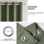 MIULEE 100% Blackout Linen Textured Curtains for Bedroom Solid Thermal Insulated Olive Green Grommet Room Darkening Curtains & Drapes Luxury Decor for Living Room Nursery 52 x 63 Inch (2 Panels)