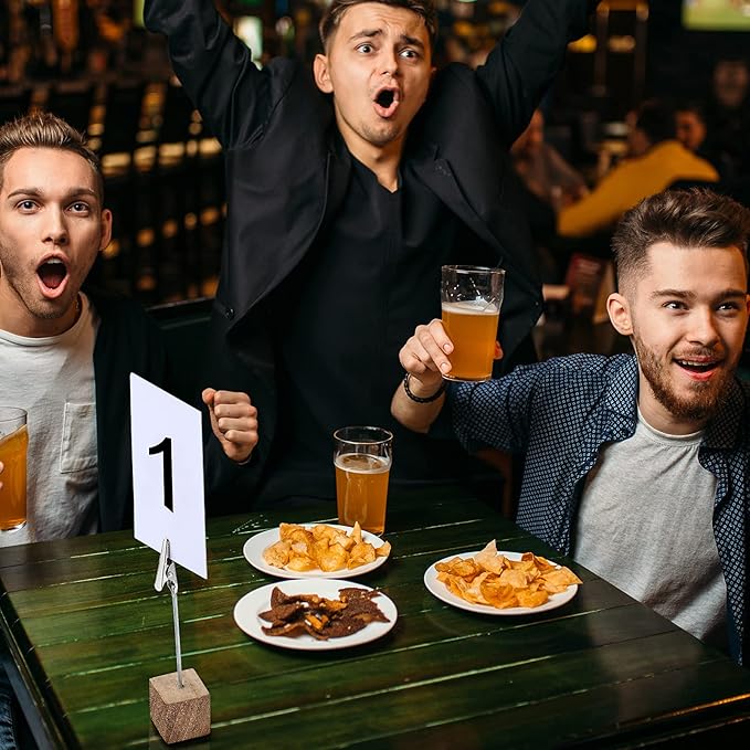 20 Pcs Cube Base Memo Clip Holder with Alligator Clip Wood Table Number Holder Cube Base Place Card Stand Mini Photo Menu Stand for Displaying Number Card(Wood Color)