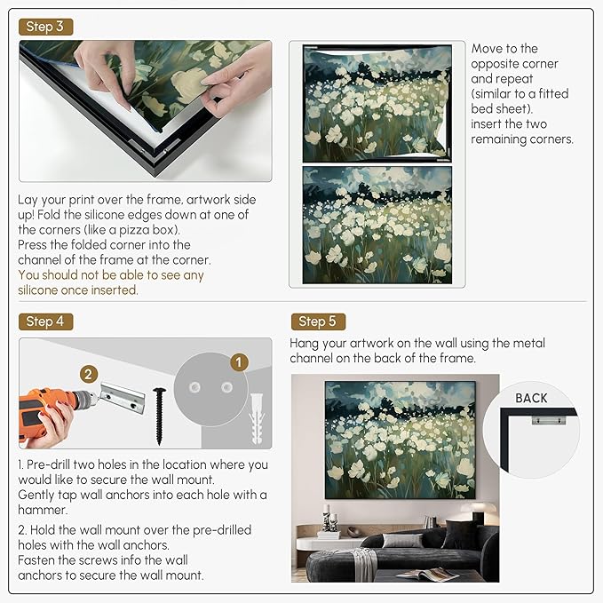 SIGNWIN 46"x60" Extra Large Framed Wall Art White Wildflower Field in Impressionist Style, Soft Floral Landscape for Home Living Room Bedroom Decor (Frame Assembly Required)