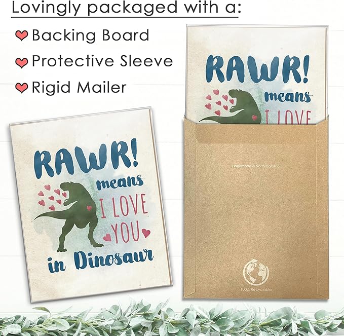 RAWR! Means I Love You In Dinosaur Art Print - 8x10 | Charming and Playful Art Print | Perfect for Kids' Rooms, Playrooms, or Nurseries | Unframed Dinosaur-themed Wall Art