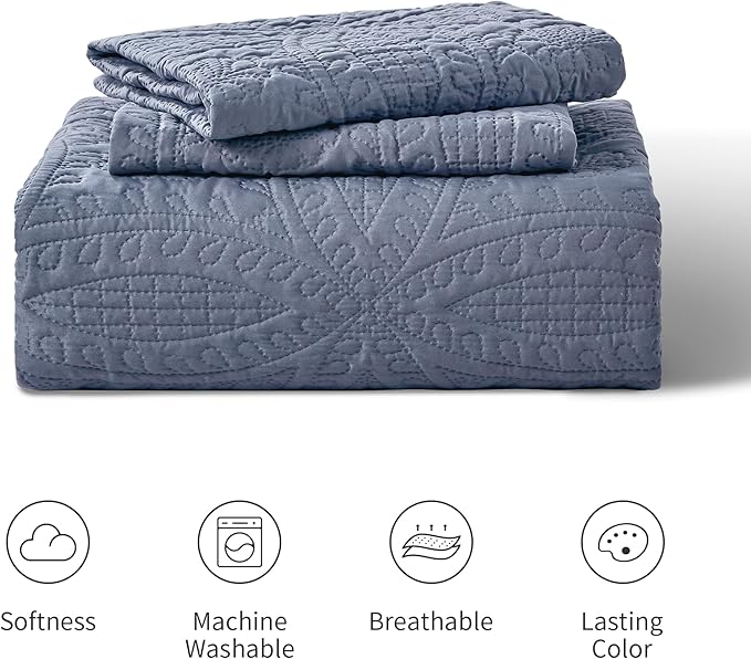 Love's cabin California King Size Quilt Set Blue Bedspreads - Soft Summer Lightweight Bedspread Comforter - Modern Style Coin Pattern Coverlet for All Season - 3 Pieces (1 Quilt, 2 Pillow Shams)