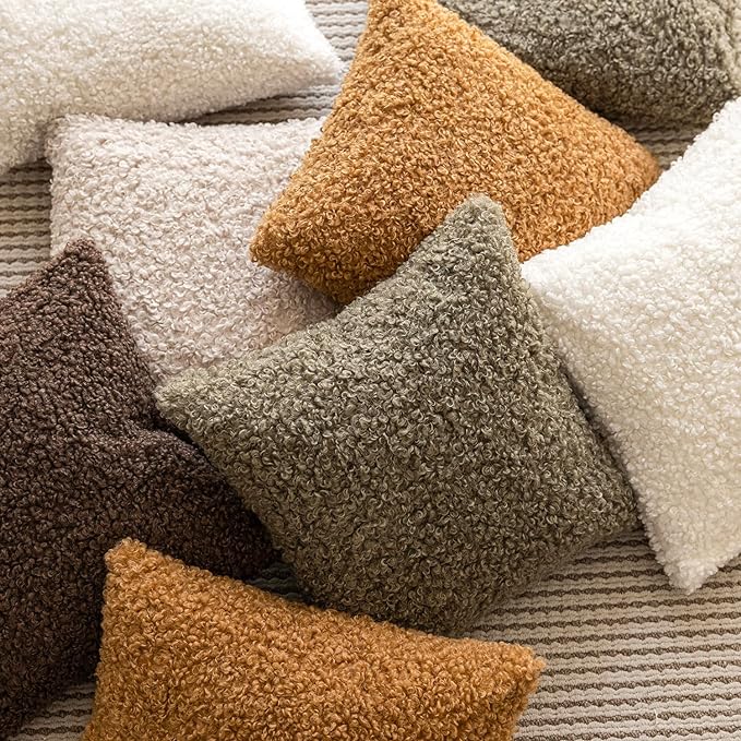 Foindtower 2 Pieces 24x24 Inch Sage Green, Faux Fur Throw Pillow Cover Accent Sherpa Pillow Fuzzy Soft Pillowcases Sheepskin Decorative Fleece Cushion Case for Bed Couch Living Room