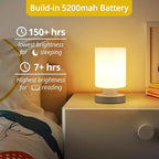 Cordless Bedside Lamp, Portable Rechargeable Table Lamps for Bedroom for Night Stands, Touch Stepless Dimmable Desk Lamp, Warm LED Bulb, Cylindrical Shape, 1 Set, White