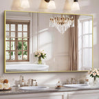 YIROMAN Bathroom Mirror 60"x40", Large Brushed Gold Bathroom Mirror for Over Sink with Aluminum Frame, Rectangular Vanity Mirror with Right Angle, Wall Mirror Hangs Horizontal or Vertical