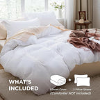 Bedsure Bright White Duvet Cover Queen Size - 3 Pieces Prewashed Extra Soft Bedding Set, Includes 1 Duvet Cover 90x90 Inches with Zipper Closure & 2 Pillow Shams, Comforter Not Included