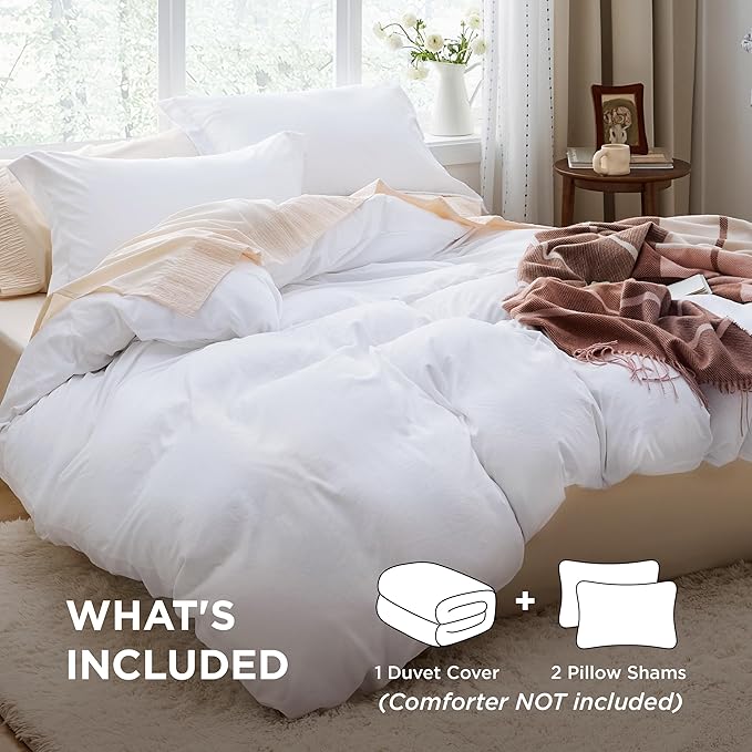 Bedsure Bright White Duvet Cover Queen Size - 3 Pieces Prewashed Extra Soft Bedding Set, Includes 1 Duvet Cover 90x90 Inches with Zipper Closure & 2 Pillow Shams, Comforter Not Included