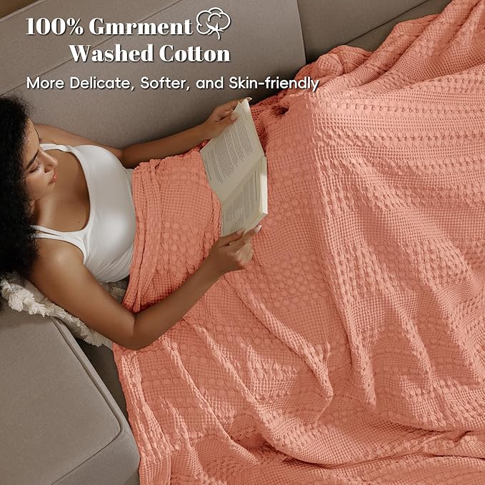 PHF 100% Cotton Waffle Weave Blanket Twin Size, Soft Lightweight Breathable Cozy Summer Blankets for Bed, Luxury Aesthetic Woven Bedding for Home Decor, 66"x90", Canyon Clay