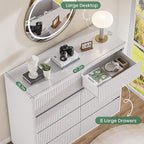 White 8 Drawer Dresser, Modern Fluted Dressers & Chest of Drawers for Bedroom, 48" Wide Dresser TV Stand with Deep Drawer, Curved Profile, Wood Organizer for Bedroom, Living Room, Hallway