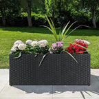 SUNNYPARK Set of 2 Large Rectangular Planter with Removable Liner, All-Weather PE Rattan Modern Planters Indoor Outdoor Flower Plant Pots Garden Box Patio Yard Front Porch Deck