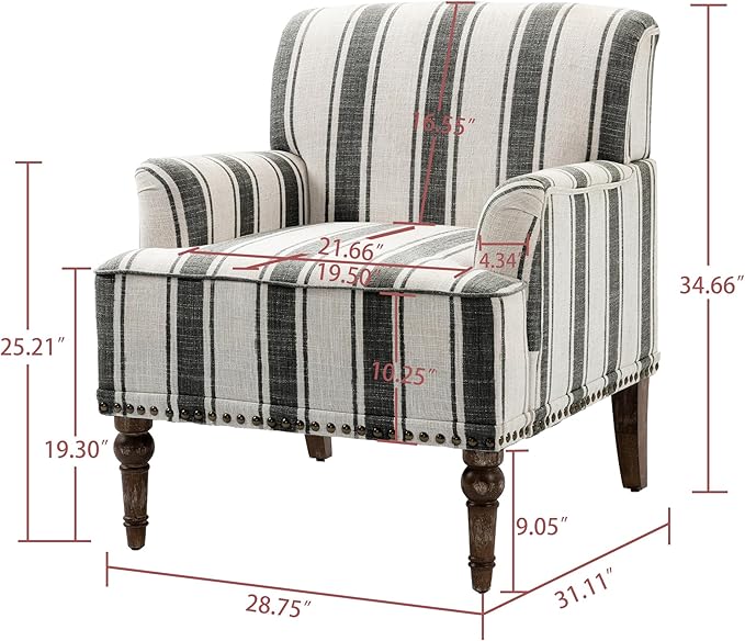 UIXE Stripe Accent Chairs Set of 2, Living Room Arm Chair Modern Nailhead Trim Club Armchair, Comfy Upholstered Sofa Lounge Seat Reading Seat Bedroom Side Seating for Home Office, Black