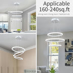 O'NEELDY Modern LED Chandeliers White Pendant Light Fixture 3 Ring Flush Mount Chandeliers with Adjustable Hanging Cord for Bedroom,Kitchen, Island Cafe