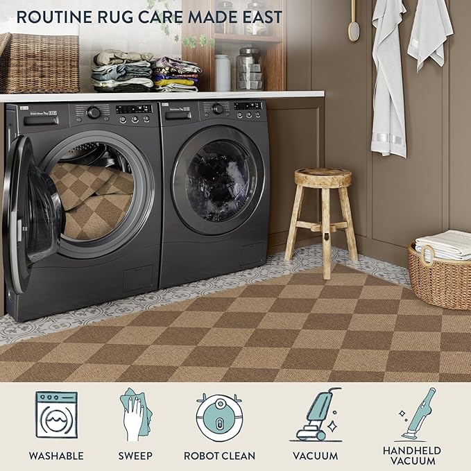 Lahome Checkered Easy Jute 6x9 Rug, Large Rugs for Living Room Dining Room Farmhouse Indoor Outdoor Carpet, Checkerboard Washable Geometric Rug Non Slip Black Carpet for Office Backyard Patio