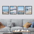 SIGNWIN Framed White Aerial View Blue Ocean Wave Beach Shore Wall Art, Set of 4 Landscape Colorful Wall Decor Prints, Nature Wilderness Wall Décor for Living Room, Bedroom - 12"x16" Black