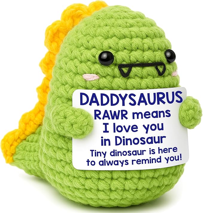 OCCdesign Mini Dad Gifts for Christmas Funny Gifts for Dad from Daughter Son RAWR I Love You Daddy Cute Handmade Crochet Small Dinosaur for Daddy New Bonus Step Dads Father in Law