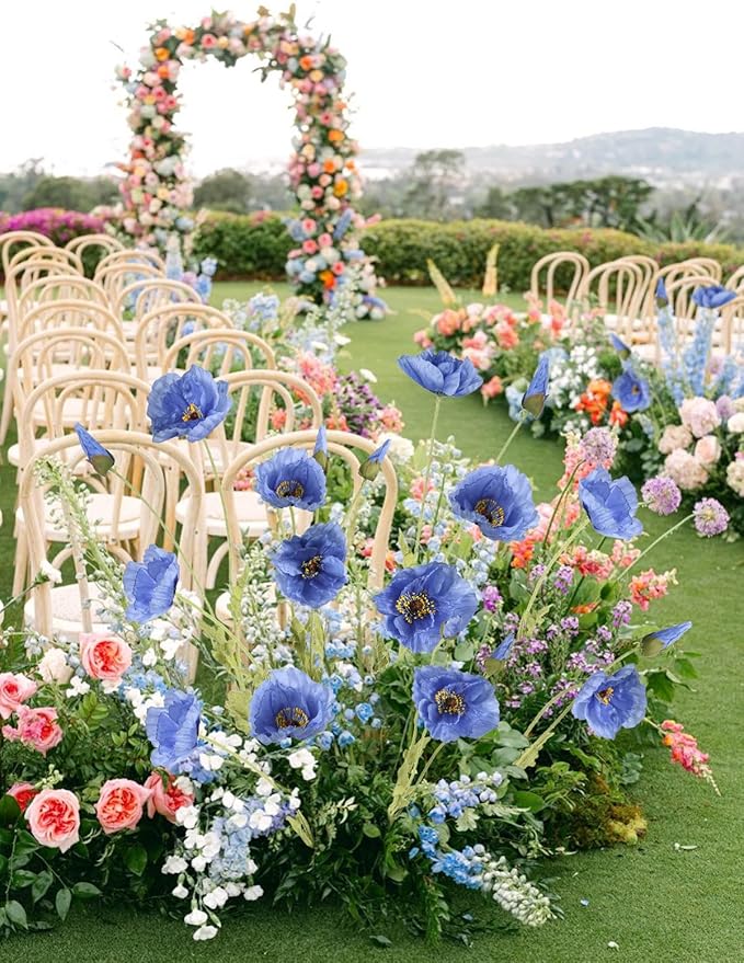 IPOPU 43.3" Poppy Flowers Artificial Flowers 6PCS Fake Silk Poppies Long Stem Artificial Flowers for Tall Vase for Wedding Party Home Decor(Royal Blue)